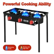 Bestfire Gas Stove for Cooking Outdoor, 3 Burners Outdoor Propane Burners for Cooking with Removable Legs 20 PSIG High Pressure Regulator ,225,000 BTU
