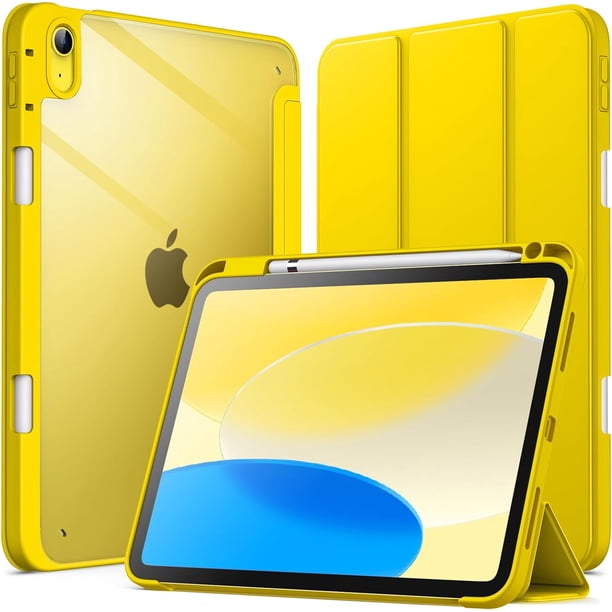 iPad (A16) 11.ª/10.ª Generación (2025/2022) con Portalápiz, Clara Transparente Carcasa Trasera Slim Soporte Antigolpes Cover Tableta (Azul),Amarillo