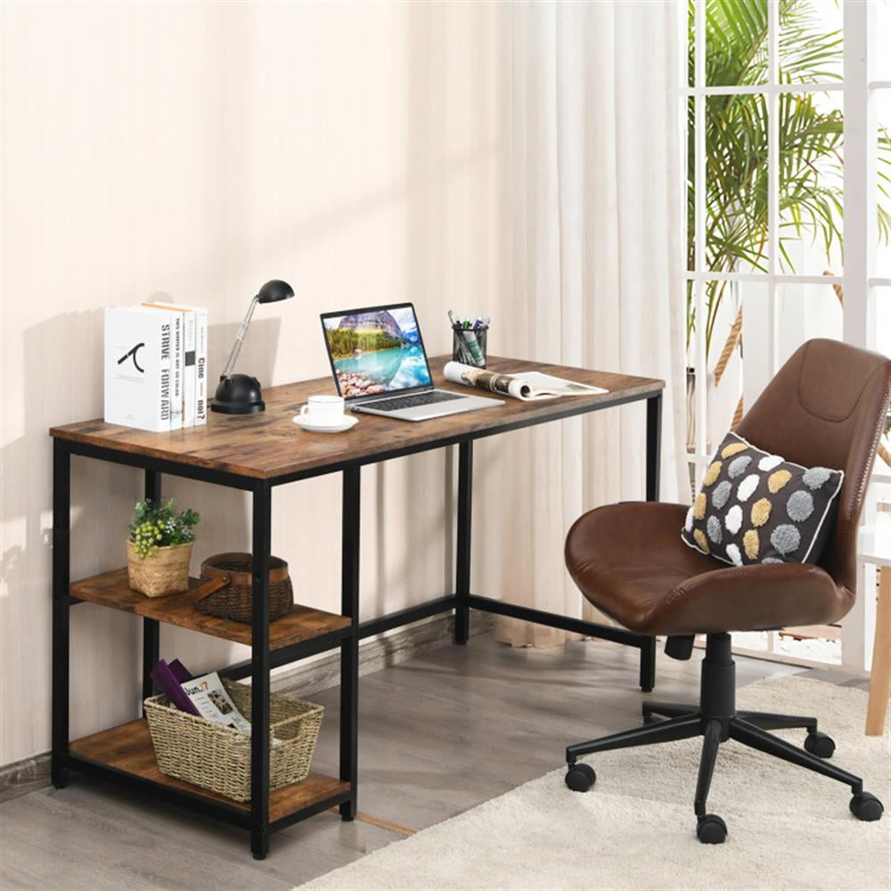 Demi Bonn 55" Computer Desk Office Study Table Workstation Home with Adjustable Shelf, Brown
