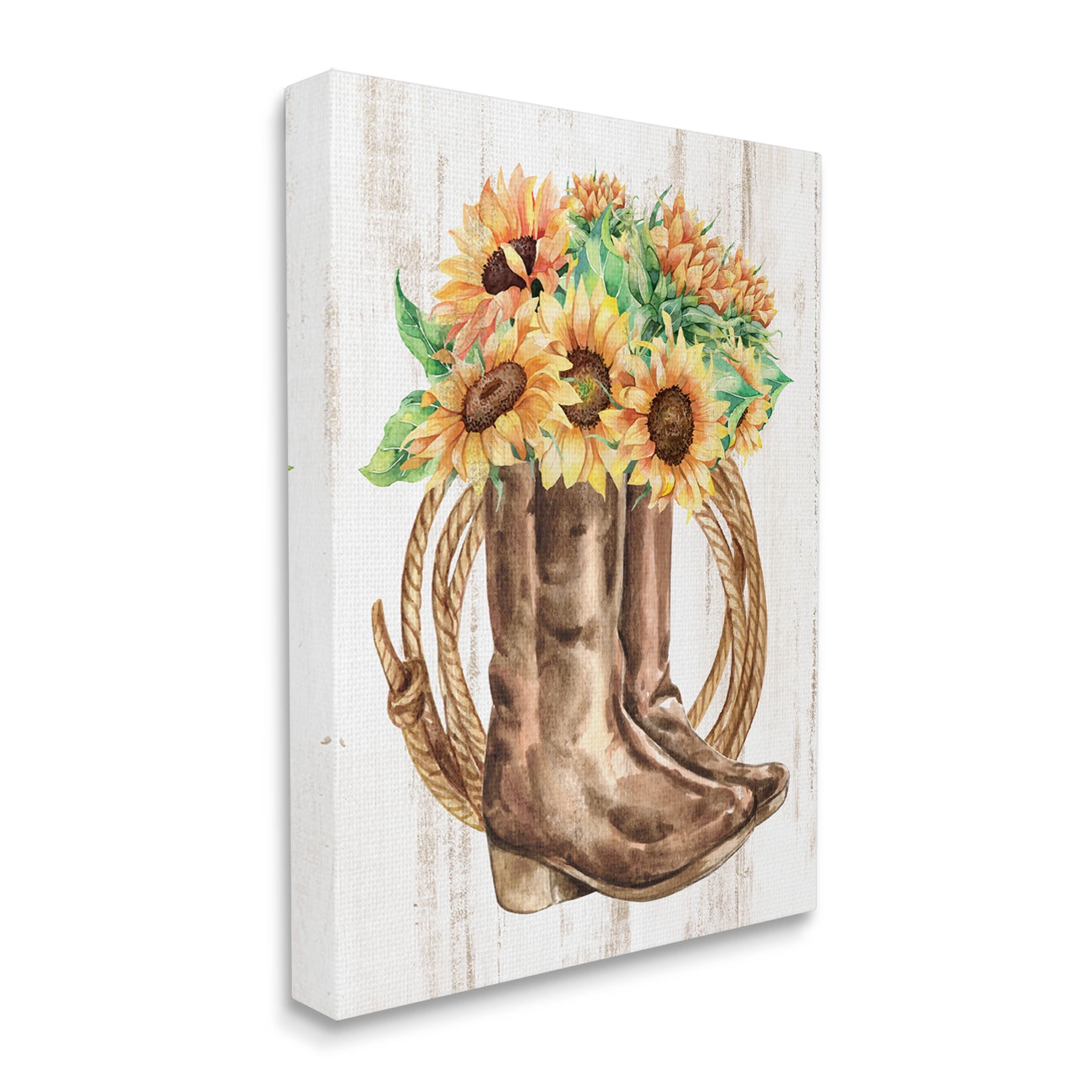 Southern Sunflower Bouquet Boots Botanical & Floral Graphic Art Gallery Wrapped Canvas Print Wall Art