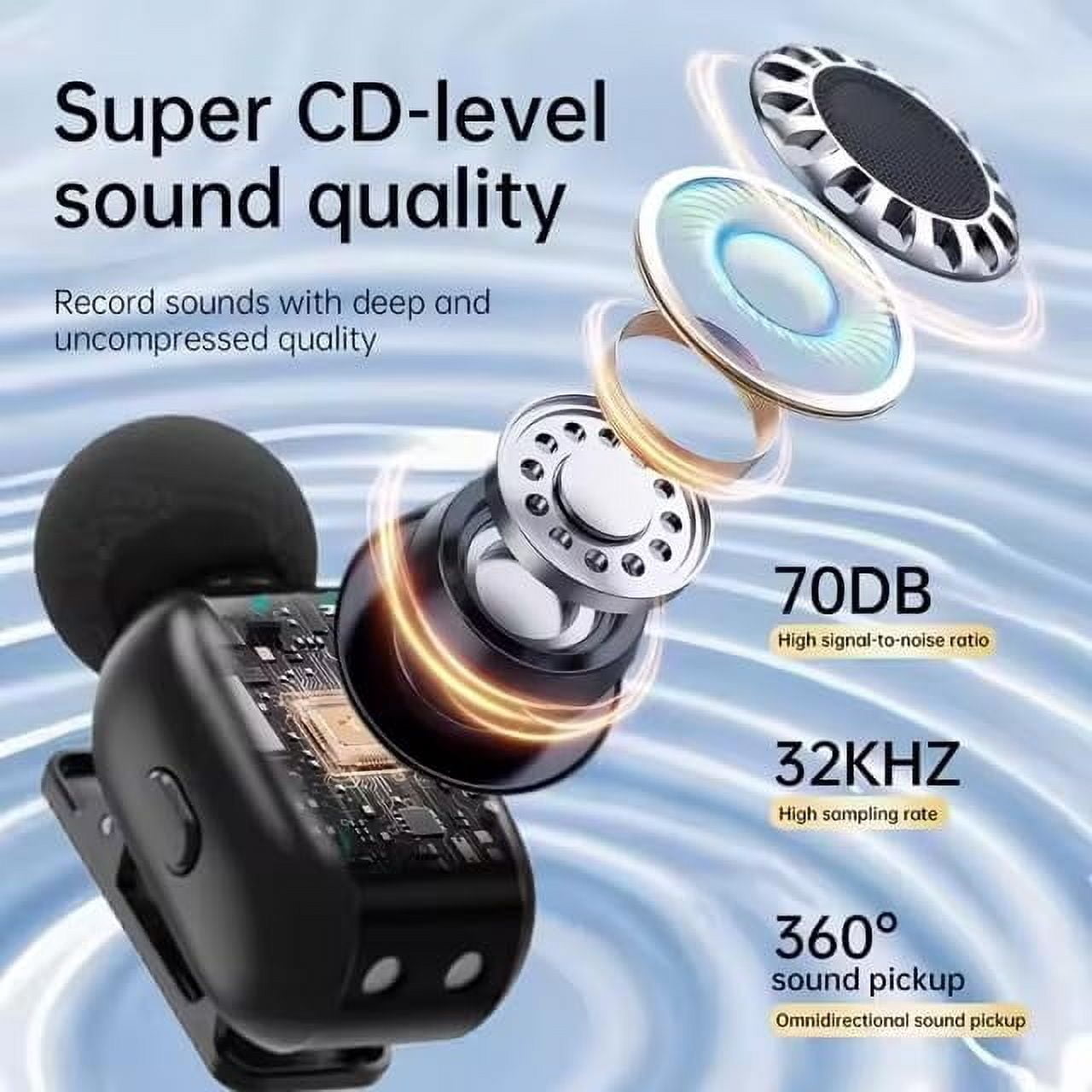 SUWU DT-MiniMic Wireless Lavalier Microphone | Ultra-Compact 5g | 30H Battery with Charging Case | 3 Levels AI Noise Cancellation | 32kHz / 16-bit | 328ft Range Clip-On Mic for for iPhone Android PC