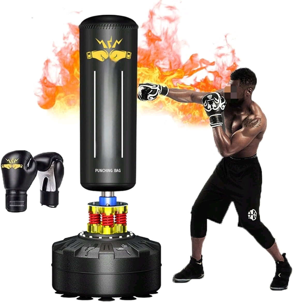 Standing Punching Bag for Adults, 205lbs Heavy Bag for Boxing, Shock Absorber, Suction Cup Base, Stand Up Punching Bag Adult, Standing Kickboxing Bag for Home Office Gym