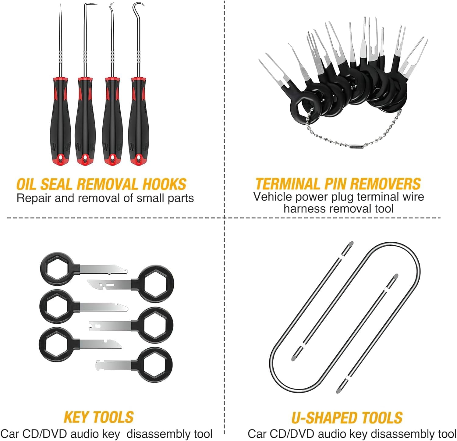 GOOACC 40Pcs Trim Removal Tool,Auto Terminal Removal Key Tool,Auto Clip Pliers Stereo Removal Tools,Car Upholstery Repair Removal Kit,Precision Hook and Pick Set,Wiring Threader,Car Film Scrape-Black