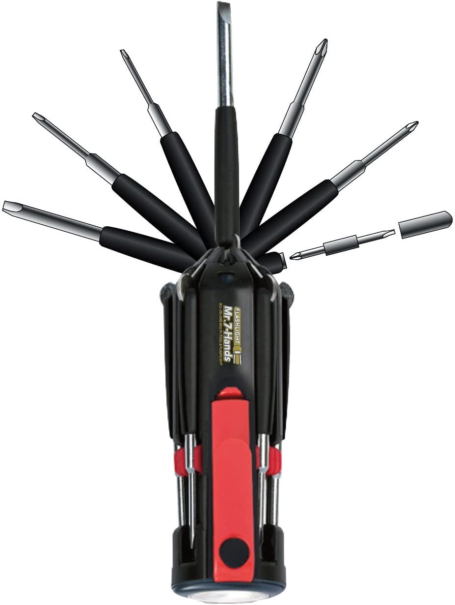 Tools Original Mr. 7-Hands, Multi Hand Tool, All In One Patented , 8 s in 1 Tool with Worklight and Flashlight - Red - DT1719