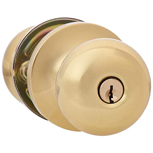 Basics Exterior Door Knob With Lock, Round, Polished Brass Basics Exterior Door Knob With Lock, Round, Polished Brass