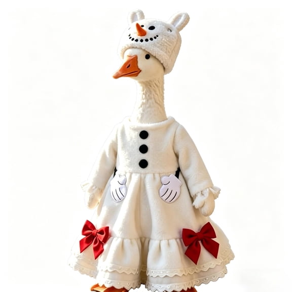 RUINIXCW Christmas Snowman Porch Goose Outfit 23 inch Cement Plastic Goose Statue Accessories Winter Garden Porch Goose Clothes Fleece Dress with Hat Set Yard Patio Lawn Decor (No Goose)