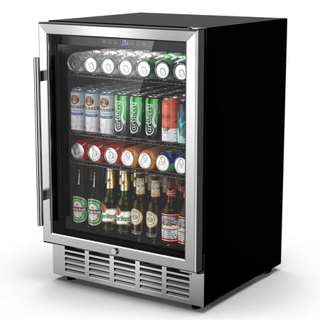 Joreek 24 Inch Beverage Refrigerator & Cooler Under Counter with Safty Lock Outdoor Patio Fridge for Drinks, Soda, Beer, Wine, 37～65°F Adjustable Temperature & Memory