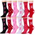 thumbnail image 1 of Pink Ribbon Breast Cancer Awareness Ankle/Crew Socks for Women (Assorted Crew A, 60), 1 of 6