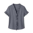 thumbnail image 5 of Favoffer Women's Linen Tops Short Sleeve V Neck Ruffle Trim Solid Color Loose Fit Breathable Casual Spring Summer Tops for Beach Street Vacation Outdoor, 5 of 7