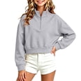 thumbnail image 5 of Falkdiz Girls Cropped Sweatshirts Half Zip Stand Up Neck Pullover Winter Casual Outdoor Hoilday Long Sleeve Tops for Girls Gifts , Gray , Size: 14-15 Years, 5 of 7