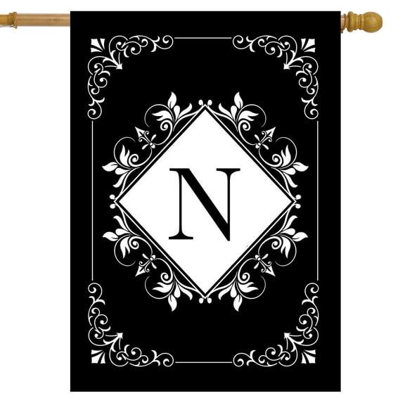 Briarwood Lane Black and White Monogram N Double-Sided House Flag