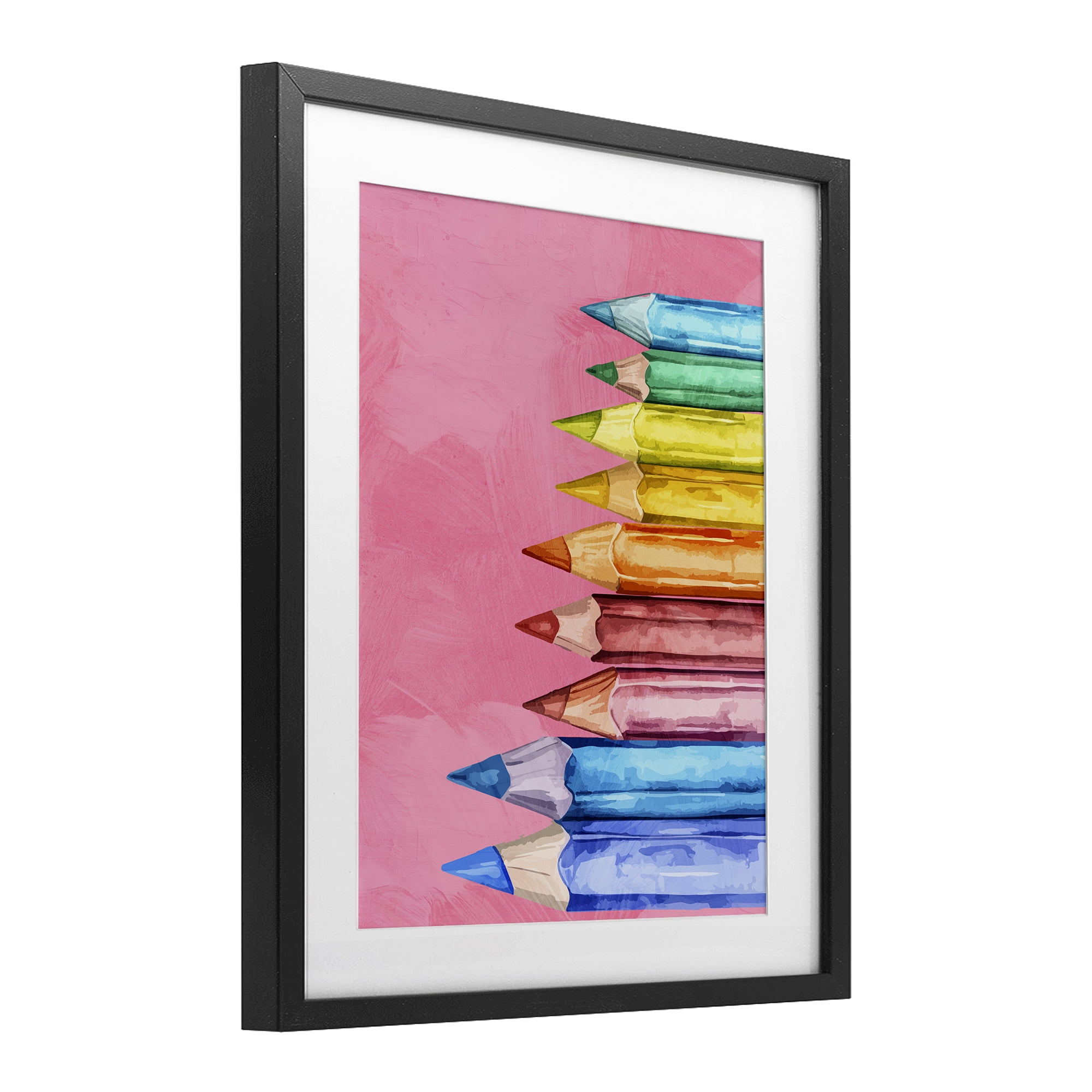 Stupell Industries Vibrant Pencils on Pink Black Framed Print Under Glass, design by Kim Allen