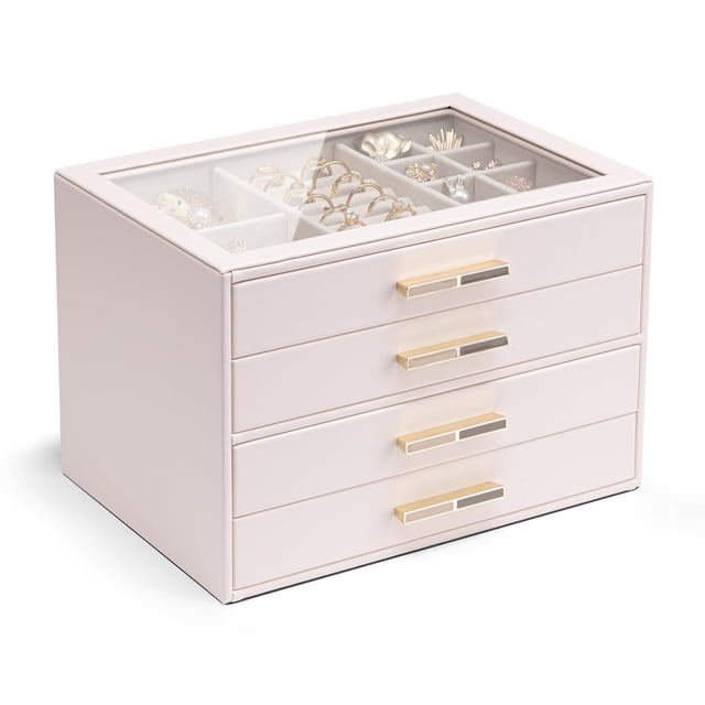 Jewelry Box Vlando organizador con tapa de vidrio de 4 capas para mujer