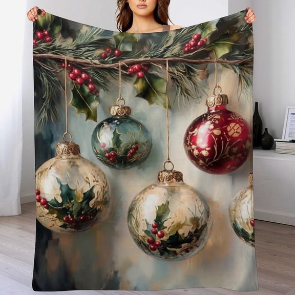 RKSupls Christmas Throw Blanket,Soft Warm Fannel Vintage Christmas Ornament Blankets Gift for Home Bed Sofa Couch Decor,40x50 in