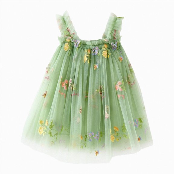 Gubotare Toddler Tulle Dress Baby Girls Dresses Floral Summer Sleeveless Beach Tutu Dress Casual Sundress Princess Birthday Party Dresses 12 18 Months (Green,12-18 Months)