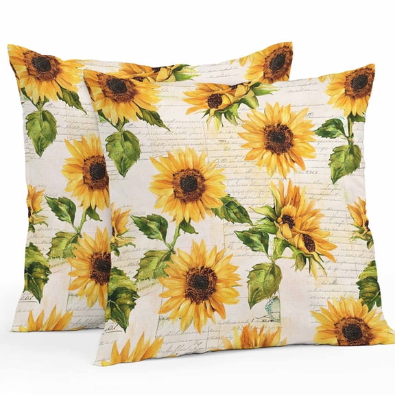 Watercolor Sunflower Outdoor Pillow Covers Pack of 2 Vintage Yellow Flower Farmhouse Waterproof Throw Pillow Covers Decorative Cushion Cases for Patio Garden Tent Balcony Couch 16x16 inch