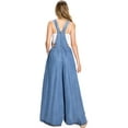 thumbnail image 3 of Vibrant Women's Jumpsuit Wide-Leg Super Flare Chambray Overalls (Small, Medium Denim), 3 of 5