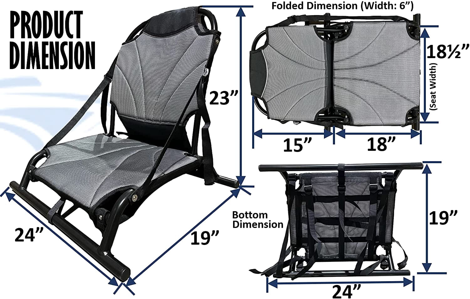 Pactrade Marine Adjustable Straps Black Gray Textilene Mesh Fabric Upright Deluxe Lightweight Kayak Seat Foldable Canoe Cushion Aluminum Frame Sit On Top Fishing Canoeing Boating Kayaking Rafting