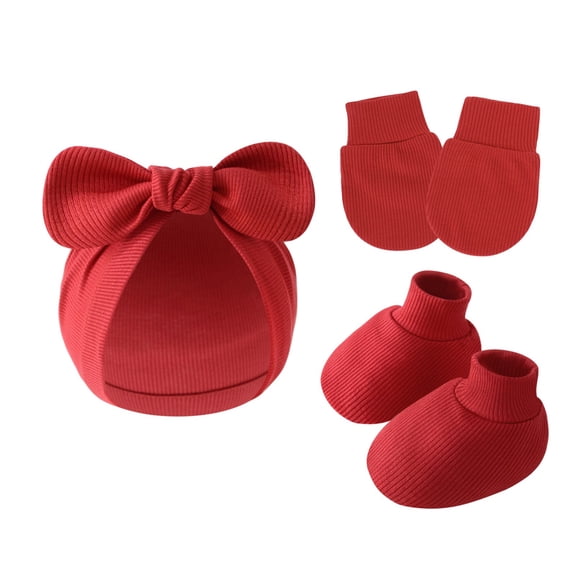 lixuesong 3 in 1 Newborns Hat Mittens Foot Covers Set Soft & Breathable Cotton Anti Scratches Gloves for 0 to 6 Months Baby
