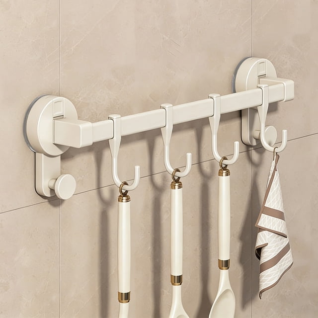 shyuyusa Milky White Suction Cup Wall Hook Rack, Multi Position Hanging Bracket for Kitchen Cookware Tableware Utensils Daily Wall Mounted Storage