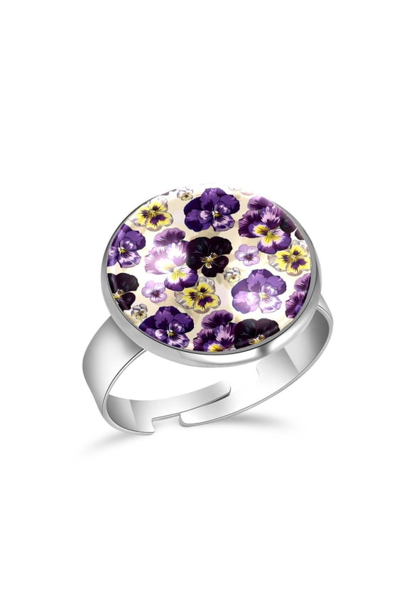 Pansy Floral Skull Pattern Stainless Steel Rings for Women, Open Adjustable Ring Promise Ring Jewelry Gifts