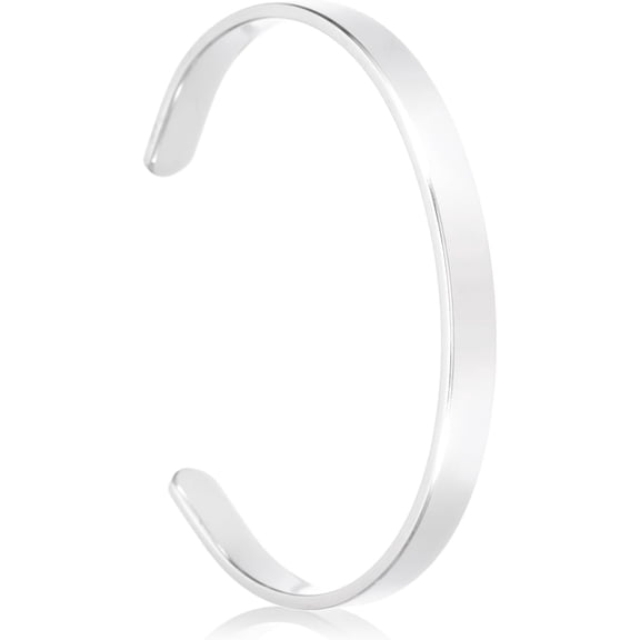 Stainless Steel Cuff Bracelet, Flat Thin Adjustable Open Bangle Engravable Bracelet Chain with Bag for Mens Womens Christmas Anniversary Jewelry Gift Silver Tone 6mm