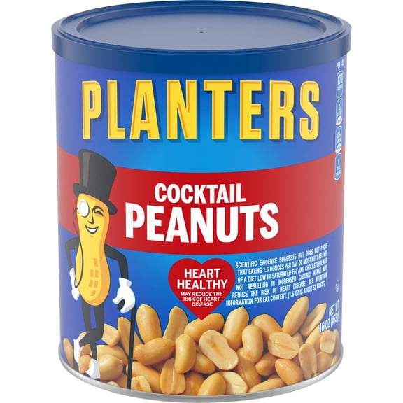 PLANTERS Salted Cocktail Peanuts, Party Snacks, Plant Based Protein, 16 oz Steel Can