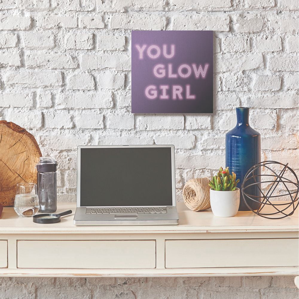 Stupell Industries Neon You Glow Girl Fashion Modern Pink Word Design Canvas Wall Art by Dawn Vietro