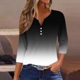 thumbnail image 3 of TKLPEHG Women's 3/4 Sleeve Tops V-Neck Button Shirt Casual Loose Fashion Gradient Color Print Fall Tops Comfy Lightweight Pullover (Black,S), 3 of 5