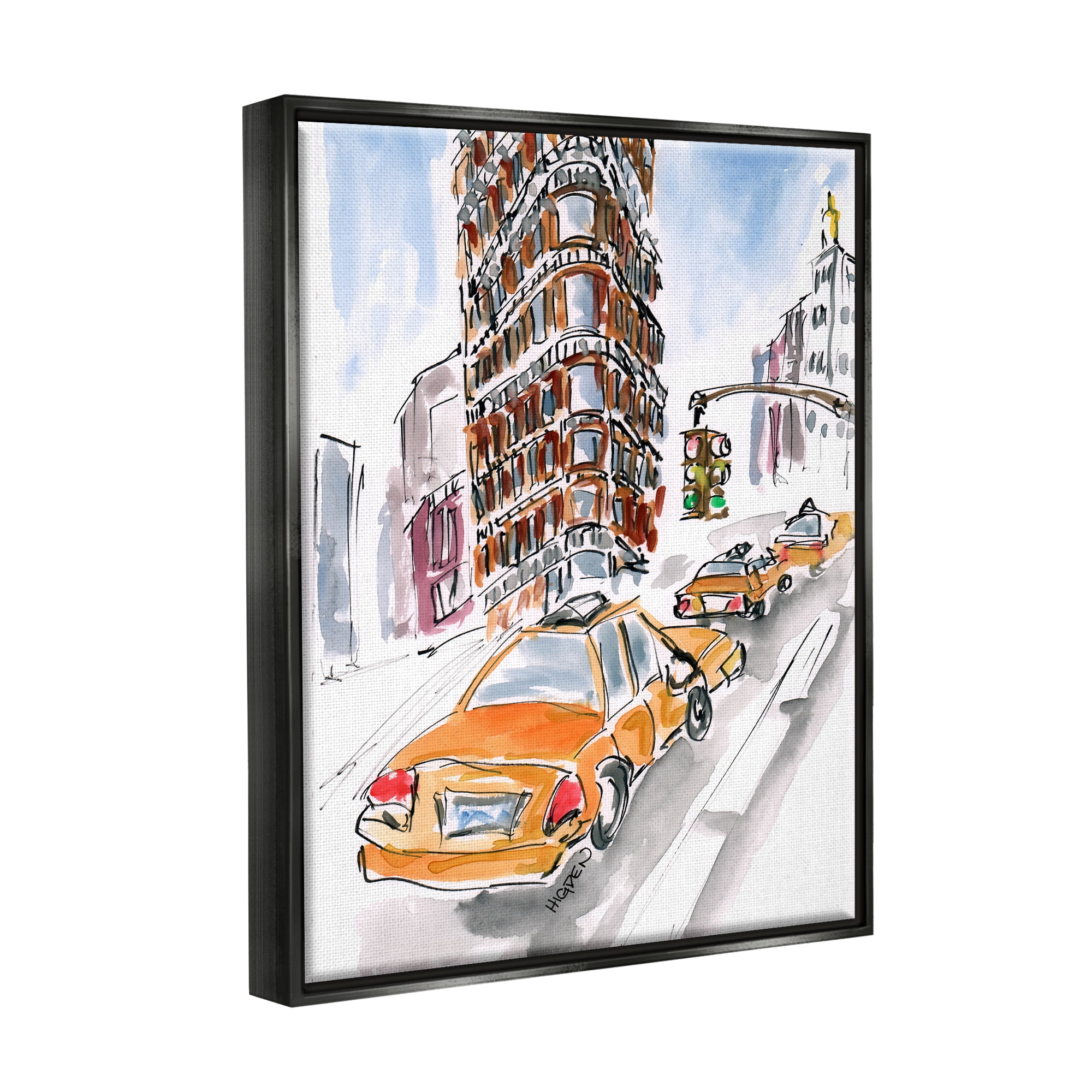 Stupell Industries City Taxis Modern Painting Town & City Painting Black Floater Framed Art Print Wall Art