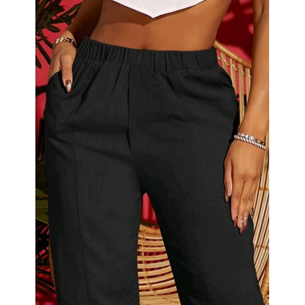Pantalones Harlan con punta de zapato sólida de verano, pantalones casuales con costuras de moda, pantalones con cordón para mujer, pantalones geniales de verano