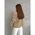 thumbnail image 4 of Women Off Shoulder Sweater Top Long Sleeve Knitted Pullover Casual Loose Oversized Trendy Vintage Knitwear Tops Khaki M, 4 of 8