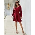 thumbnail image 2 of Ruffle Dress, Mini Dress Elastic Waist V Neck Puff Sleeve Casual Loose Flowy Swing Solid Tiered Short Dress Ruffle Hemline, 2 of 9