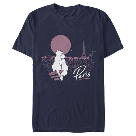 Men's Aristocats Duchess and Thomas Love in Paris Graphic Tee Navy Blue 2X Large