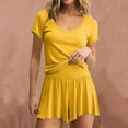thumbnail image 5 of HVOBTTY Women's Summer Soft Solid Color Lightweight Loose Short Sleeve Top and Shorts 2 Piece Pajama Set Yellow, XXL, 5 of 5