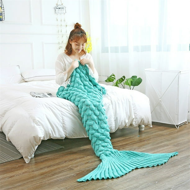 Manta tejida a mano, suave y cómoda, manta de sirena para la siesta, manta de color sólido, manta sencilla y transpirable