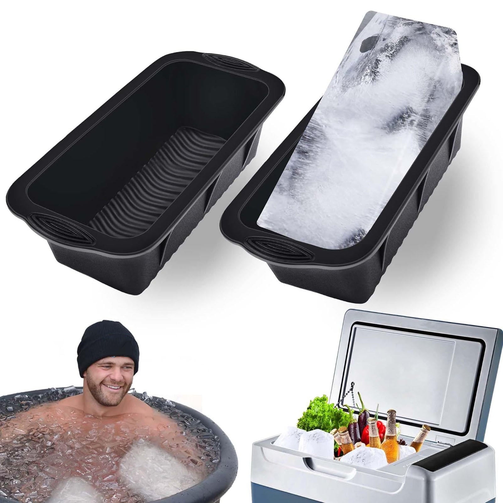 Suodoka 2-Pack Extra Large Silicone Ice Cube Tray – Large, Easy‑Release, Dishwasher Safe – Ideal for Drinks, Ice Baths & Chillers