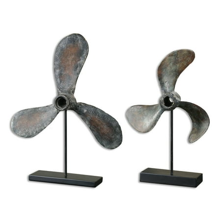 Uttermost Propellers Resin and Metal Sculptures in Green/Brown (Set of 2)