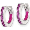 thumbnail image 2 of Sterling Silver Timeless, Refined Cubic Zirconia (Cz) 11.8 Mm Complete (All Stones Included) Polished Pink Cz And Enamel In Out 13Mm Hinged Round Hoop Earrings, 2 of 3