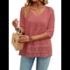 thumbnail image 2 of Camiseta de Verano con Cuello en V, 3/4, Estilo Retro, y con Bordado de Patchwork de Encaje Vintage para Mujer. Rosa M, 2 of 10