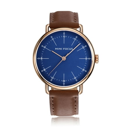 Mens Quartz Watch Blue Dial Leather Strap Simple Design Time Business for Friends Lovers Best Holiday Gift (Best Business Casual Stores)