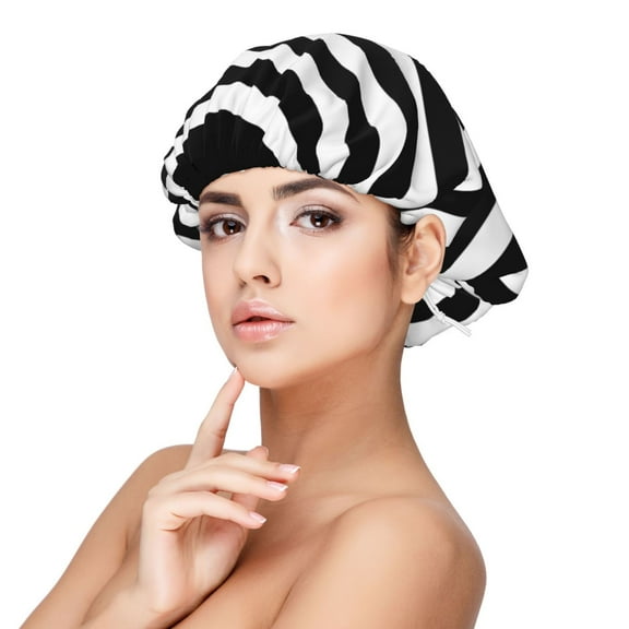 Black And White Stripe Satin Bonnet Adjustable Hair Bonnet For Sleeping Hair Bonnets For Women Curly Natural Hair