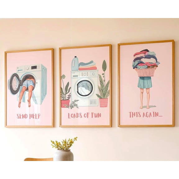 Laundry Washing Machine Wall Decoration Set 3 Unframed Paper Print 8x12