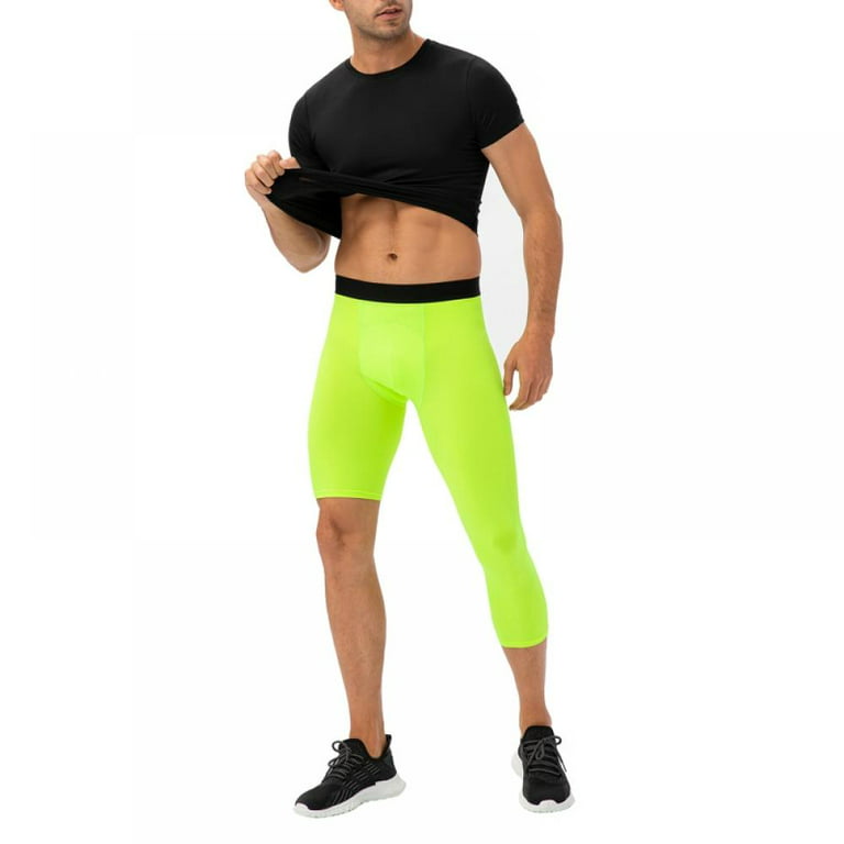 Men's 3/4 One Leg Compression Pants Basketball Athletic Base Layer Capri  Tights Underwear Running Yoga Workout Leggings 