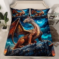 Erosebridal 3D Dragon Fitted Sheet Full,Blue Moon Nebula Galaxy Bedding Set Trippy Room Decor,Gothic Dragon Bed Sheets Animal Bed Set