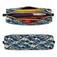 thumbnail image 2 of Rateoe Japanese Water Wave Print Leather Pencil Case with Smooth Zipper, Compact Storage for Writing Tools & Art Supplies, 8.26" x 1.96" x 2.16", 2 of 7