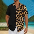 thumbnail image 2 of QQAMB Men's Shirts Button Down Lapel Collar Leopard Print Short Sleeve Shirt Trendy Hawaiian Shirts Summer Casual Vacation Tops Khaki XL, 2 of 5