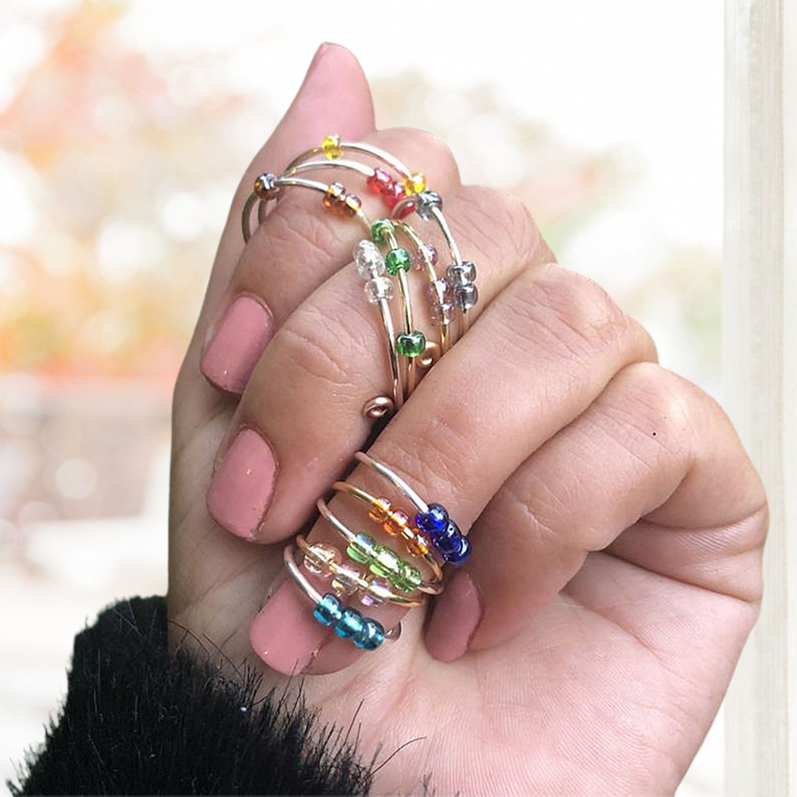 Dropship Anxiety Rings For Women Spinner Fidget Ring Open Finger Ring  Single Coil Spiral Beads Rotate Freely Knitting Unzip Tools Adjustable  Knitting Loop Crochet Loop Gifts to Sell Online at a Lower