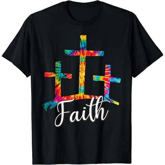 Faith Jesus Christian Cross Tie Dye Rainbow Religious Bible T-Shirt