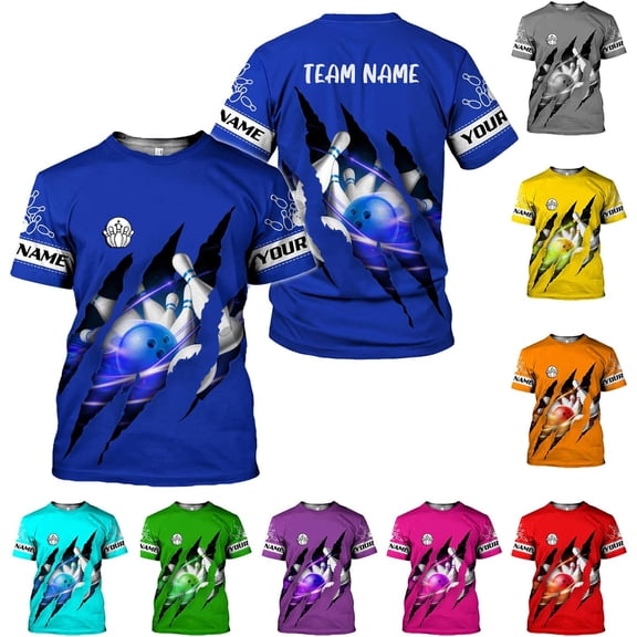 Personalized Name Bowling Shirts for Men & Women, Bowling Shirts for Team Bowling, Bowling Shirts Gift Unisex (Blue, S)